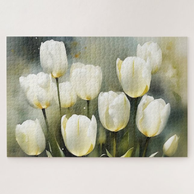 Elegant bunch of White Tulips  in a Serene Garden  Jigsaw Puzzle (Horizontal)