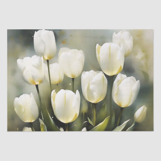 Elegant bunch of White Tulips  in a Serene Garden  Tissue Paper (Front)