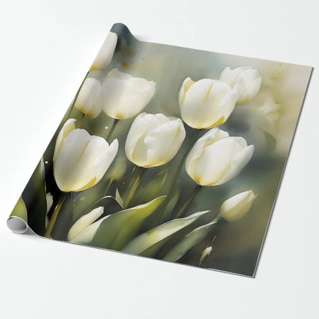 Elegant bunch of White Tulips  in a Serene Garden  Wrapping Paper (Unrolled)