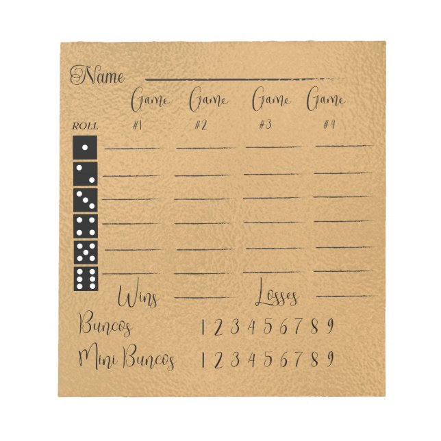 Elegant bunco score pad (Front)