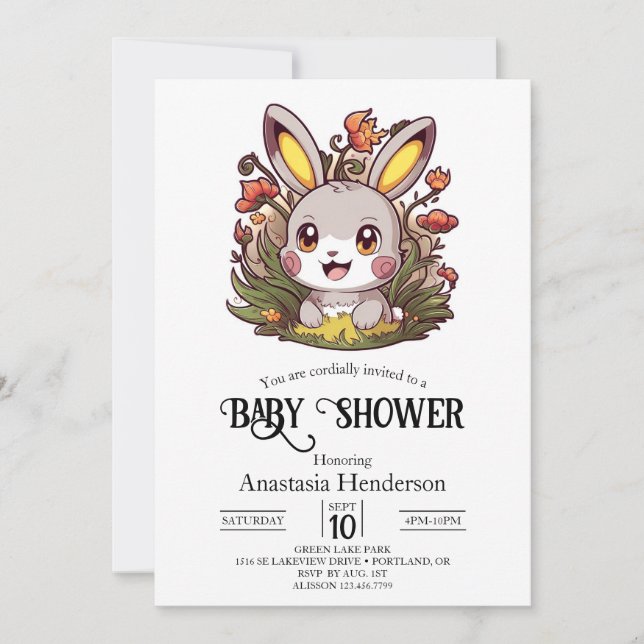 Elegant Bunny Digital Baby Shower Invitation (Front)