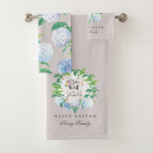 Elegant Bunny Floral Wreath Easter design Bath Towel Set