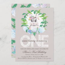 Elegant Bunny Floral Wreath First Birthday