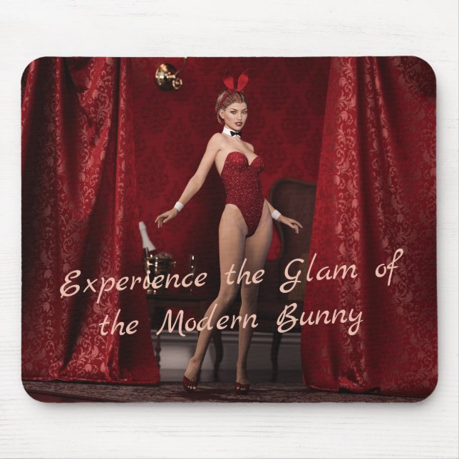 Elegant Bunny Girl on Red Velvet Curtain Mouse Pad (Front)