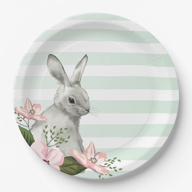 Elegant Bunny striped design Paper Plate (Front)