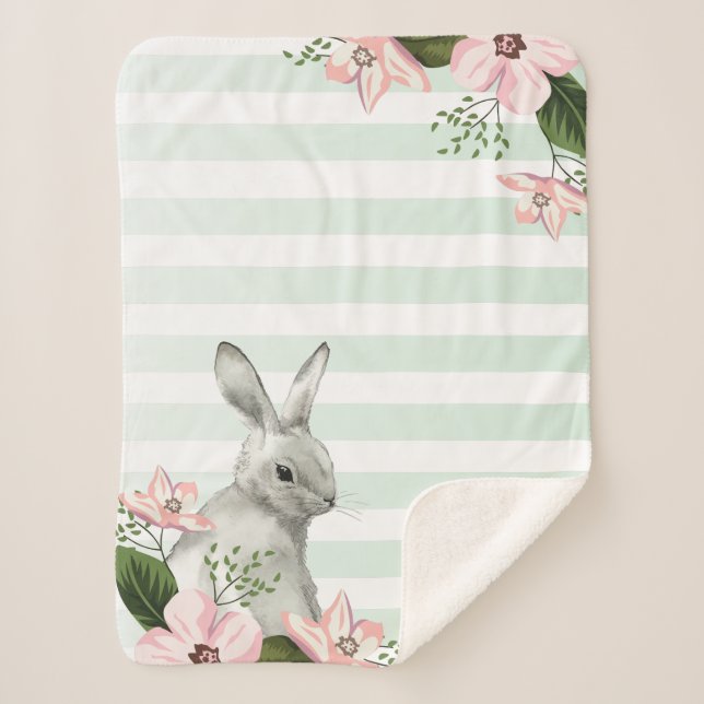 Elegant Bunny striped design Sherpa Blanket (Front)
