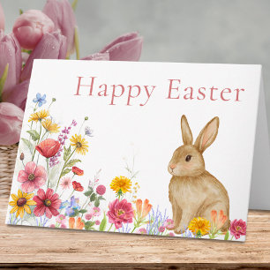 Elegant Bunny & Wildflowers Happy Easter Holiday Card