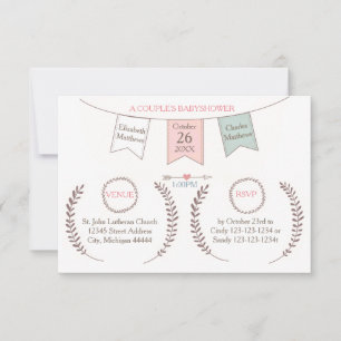Elegant Bunting - 3x5 Couple's Baby Shower Invitation