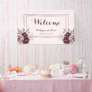 Elegant  Burgandy Blush Floral Wedding Banner