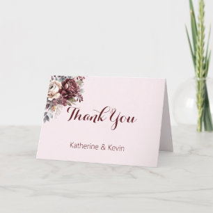 Elegant Burgandy Blush Floral Wedding Thank You Card