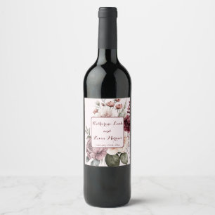 Elegant  Burgandy Blush Floral Wedding Wine Label