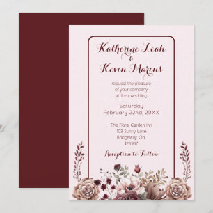 Elegant Burgandy Dusty Rose Floral Wedding Invitation