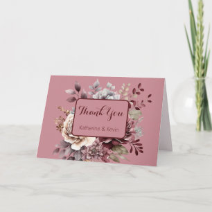 Elegant Burgandy Dusty Rose Floral Wedding Thank You Card