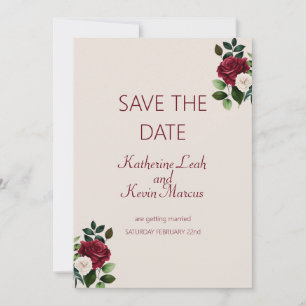 Elegant Burgandy Green Cream Floral Save the Date Invitation