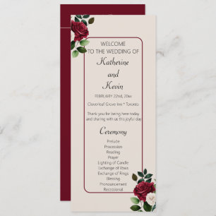 Elegant Burgandy Ivory Cream Floral Wedding Programme