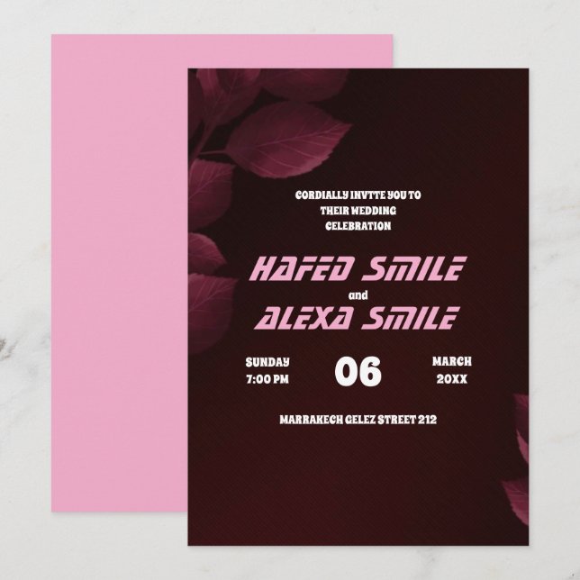 Elegant  burgund rose and floral design Wedding In Invitation (Front/Back)