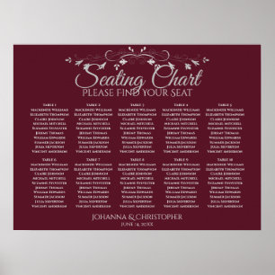 Elegant Burgundy 10 Table Wedding Seating Chart