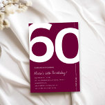 Elegant Burgundy 60th Birthday Party Invitation<br><div class="desc">Celebrate turning Sixty in sophisticated style with this Elegant Burgundy 60th Birthday Invitation Designed with a rich burgundy color palette and a clean, modern layout, this invitation is perfect for a classy milestone celebration. Whether you're planning an intimate dinner or glamorous birthday event, this design sets the tone for a...</div>