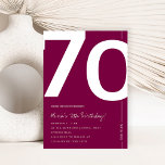 Elegant Burgundy 70th Birthday Party Invitation<br><div class="desc">Celebrate turning Seventy in sophisticated style with this Elegant Burgundy 70th Birthday Invitation Designed with a rich burgundy color palette and a clean, modern layout, this invitation is perfect for a classy milestone celebration. Whether you're planning an intimate dinner or glamorous birthday event, this design sets the tone for a...</div>