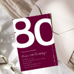 Elegant Burgundy 80th Birthday Party Invitation<br><div class="desc">Celebrate turning Eighty in sophisticated style with this Elegant Burgundy 80th Birthday Invitation Designed with a rich burgundy color palette and a clean, modern layout, this invitation is perfect for a classy milestone celebration. Whether you're planning an intimate dinner or glamorous birthday event, this design sets the tone for a...</div>
