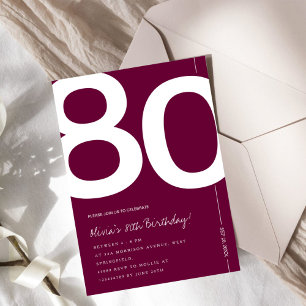 Elegant Burgundy 80th Birthday Party Invitation