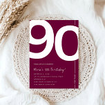 Elegant Burgundy 90th Birthday Party Invitation<br><div class="desc">Celebrate turning Ninety in sophisticated style with this Elegant Burgundy 90th Birthday Invitation Designed with a rich burgundy color palette and a clean, modern layout, this invitation is perfect for a classy milestone celebration. Whether you're planning an intimate dinner or glamorous birthday event, this design sets the tone for a...</div>