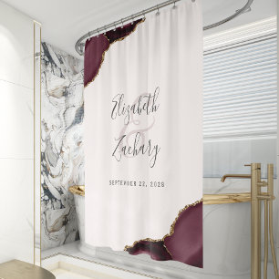 Elegant Burgundy Agate Blush Gold Wedding Shower Curtain