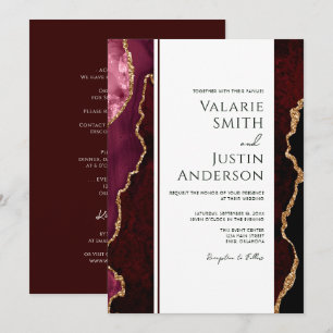 Elegant Burgundy Agate Budget Wedding All in One Invitation