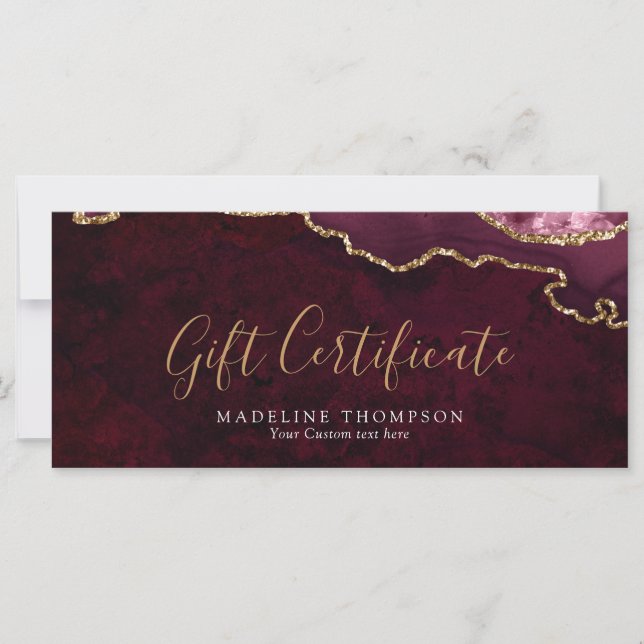 Elegant Burgundy Agate Gift Certificate Gift Card (Front)