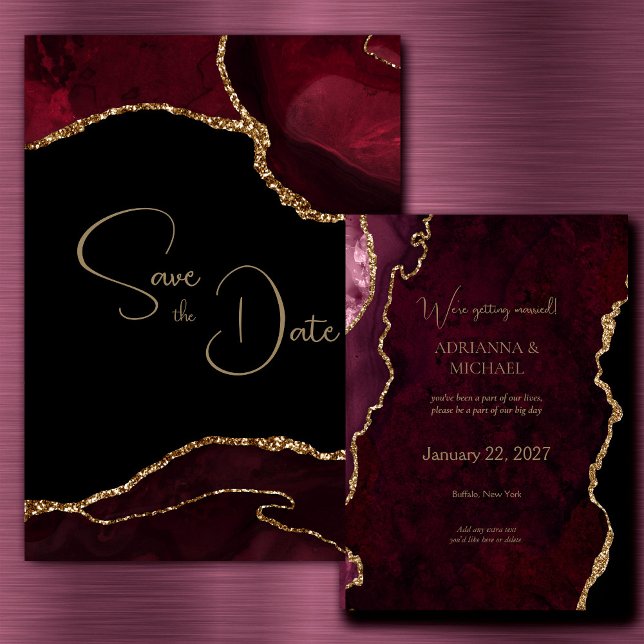 Elegant Burgundy Agate Wedding Save the Date Invitation (Creator Uploaded)