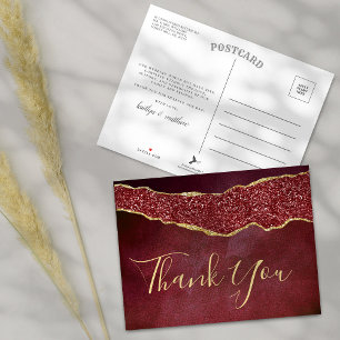Elegant Burgundy Agate Wedding Thank You Announcement Postcard