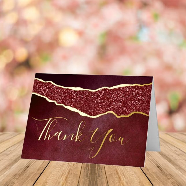 Elegant Burgundy Agate Wedding Thank You Real Foil Greeting Card (Creator Uploaded)