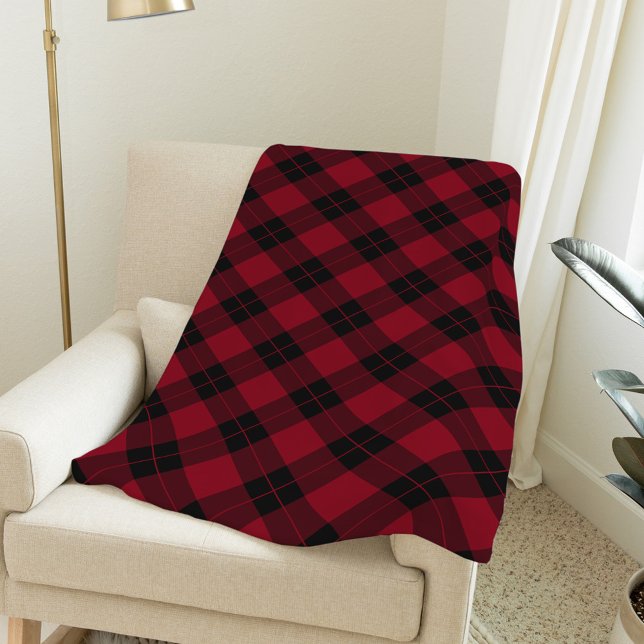 Elegant Burgundy and Black Buffalo Plaid Holiday Fleece Blanket (Creator Uploaded)