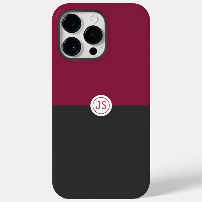 Elegant Burgundy and Black Monogram Case-Mate iPhone Case (Back)
