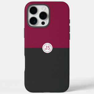 Elegant Burgundy and Black Monogram iPhone 16 Pro Max Case