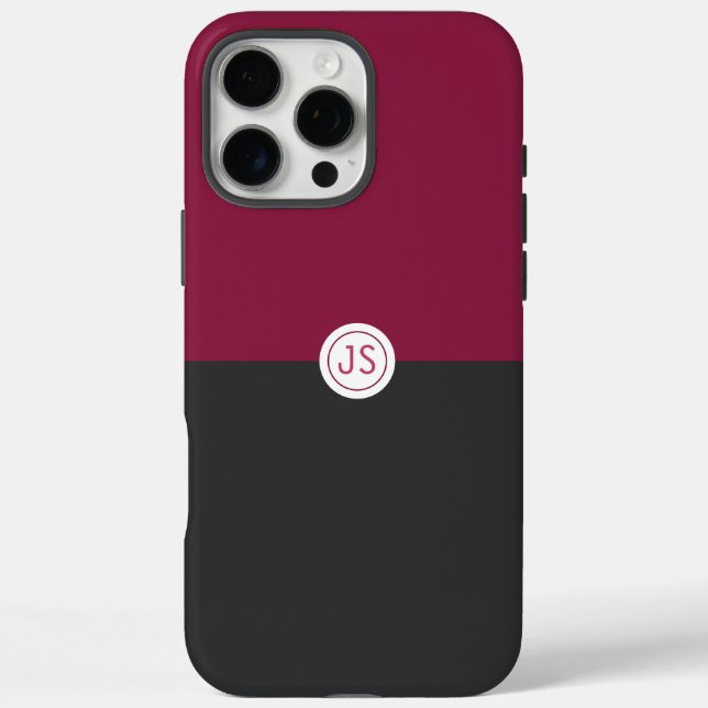 Elegant Burgundy and Black Monogram Case-Mate iPhone Case (Back)