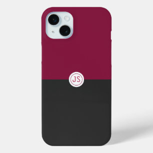 Elegant Burgundy and Black Monogram iPhone 15 Mini Case