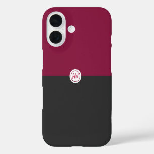 Elegant Burgundy and Black Monogram iPhone 16 Case