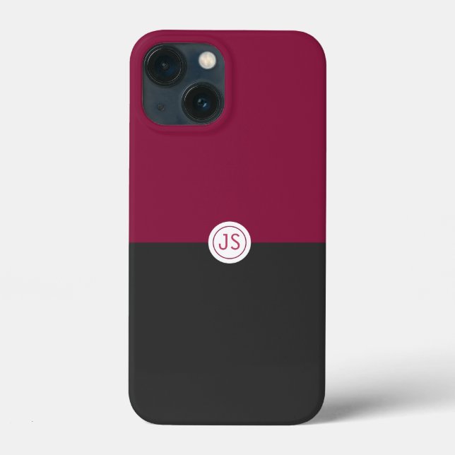 Elegant Burgundy and Black Monogram Case-Mate iPhone Case (Back)