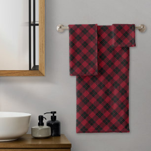 Elegant Burgundy and Black Plaid Pattern Holiday Bath Towel Set