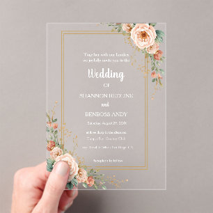 Elegant Burgundy and Blush Floral Wedding Acrylic Invitations