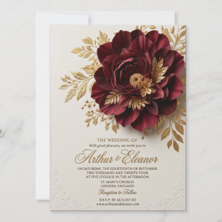 Elegant Burgundy and Blush Floral Wedding Invitati