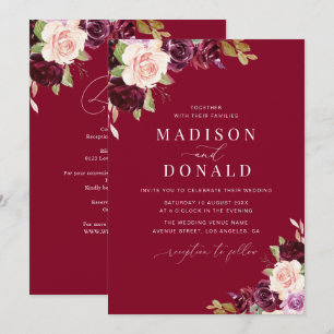 elegant burgundy and blush floral wedding invitation