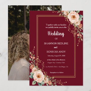 Elegant Burgundy and Blush Floral Wedding Invitation
