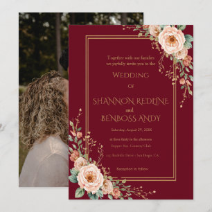 Elegant Burgundy and Blush Floral Wedding Invitation