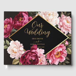 Elegant Burgundy and Blush Peony Floral Wedding Guest Book