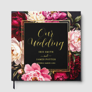 Elegant Burgundy and Blush Peony Floral Wedding Guest Book