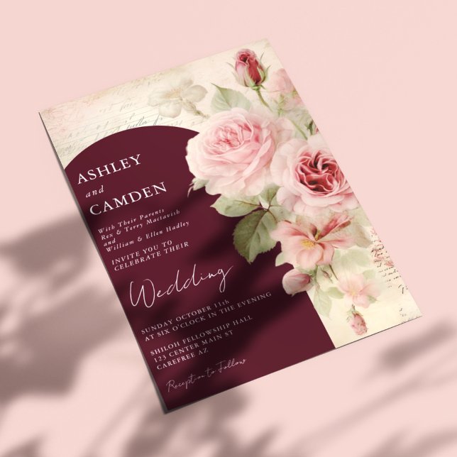 Elegant Burgundy and Blush Pink Wedding Invitation (Creator Uploaded)