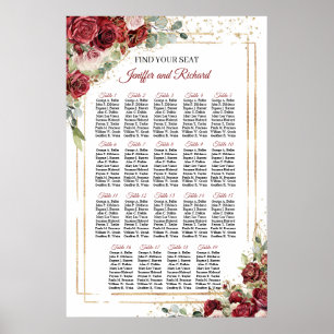 Elegant Burgundy and blush Tables seating Chart
