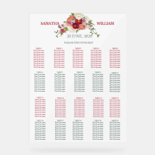 Elegant Burgundy and Crimson Blush Floral Wedding Acrylic Sign